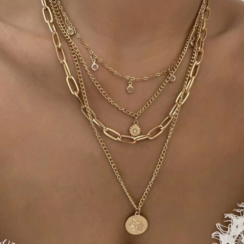 Layered Pendant Necklace Aesthetic - สร้อยคอจี้รูปภาพสไตล์โบฮีเมียน แฟชั่นเครื่องประดับหลายชั้น ดีไซน์หรูหรา โดดเด่นไม่ซ้ำใคร ของขวัญสุดพิเศษสำหรับสุภาพสตรีในงานปาร์ตี้