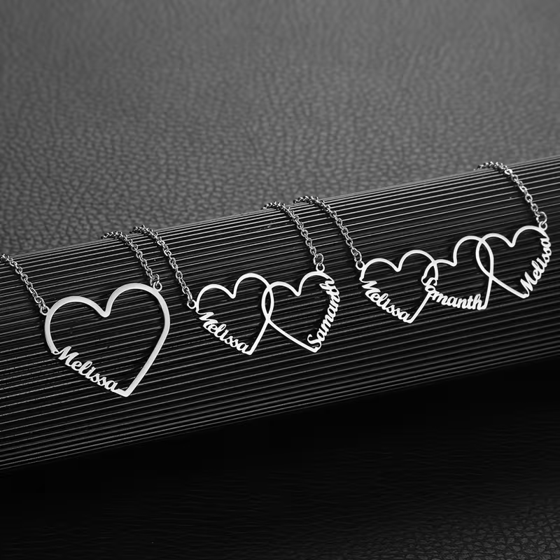 Custom Name Necklace Stainless Steel - สร้อยคอจี้รูปหัวใจเชื่อมต่อกันแบบกำหนดเอง พร้อมสลักชื่อ 1/2/3 ชื่อ ทำจากสแตนเลส ของขวัญเครื่องประดับสำหรับคู่รัก