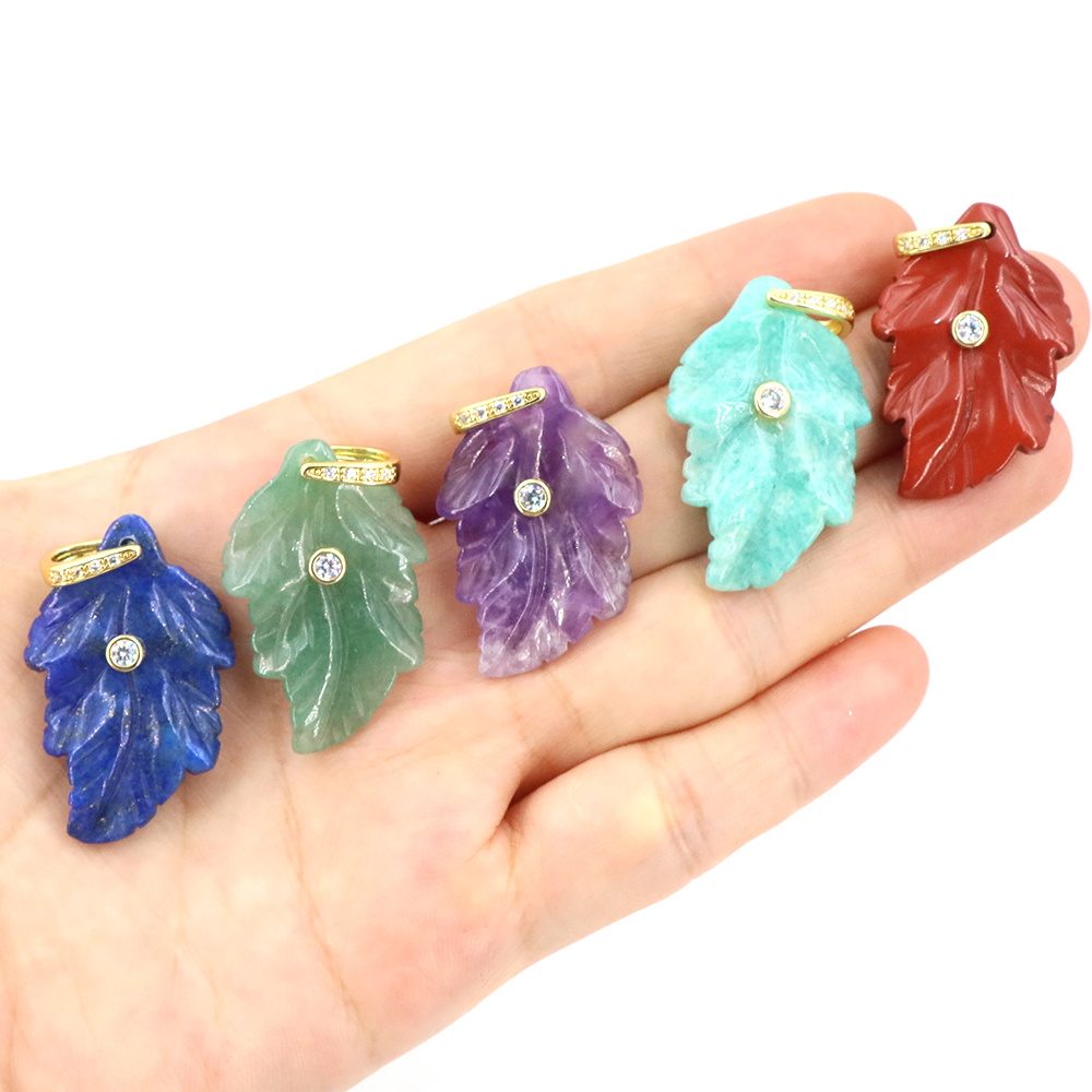 Crystal Pendant Necklace Natural Stone - ใบคริสตัลหินธรรมชาติพร้อมจี้เพทาย เครื่องประดับอัญมณีรูปดอกไม้สุดหรูสำหรับผู้หญิง ของขวัญอุปกรณ์เสริมสำหรับทำสร้อยคอ