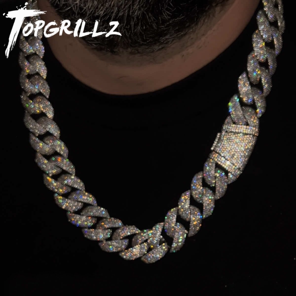 Cuban Link Chain 12Mm - TOPGRILLZ สร้อยคอแบบคิวบัน 24 มม. ประดับเพชร CZ