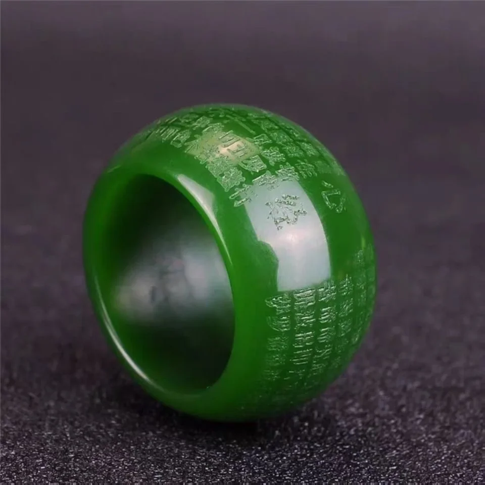 Rings - แหวนหยกเขียวธรรมชาติ 22 มม. หยกเมริเดียนรูปหัวใจ เครื่องรางพุทธศาสนา เครื่องประดับแฟชั่น
