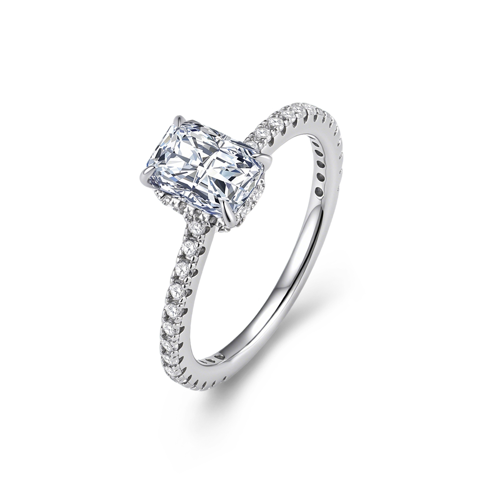 Moissanite Engagement Ring 1 Carat - แหวนเงินแท้ S925 ดีไซน์เรียบง่ายแบบสี่หนามเตย ประดับเพชรโมอิสซาไนต์ 1 กะรัต
