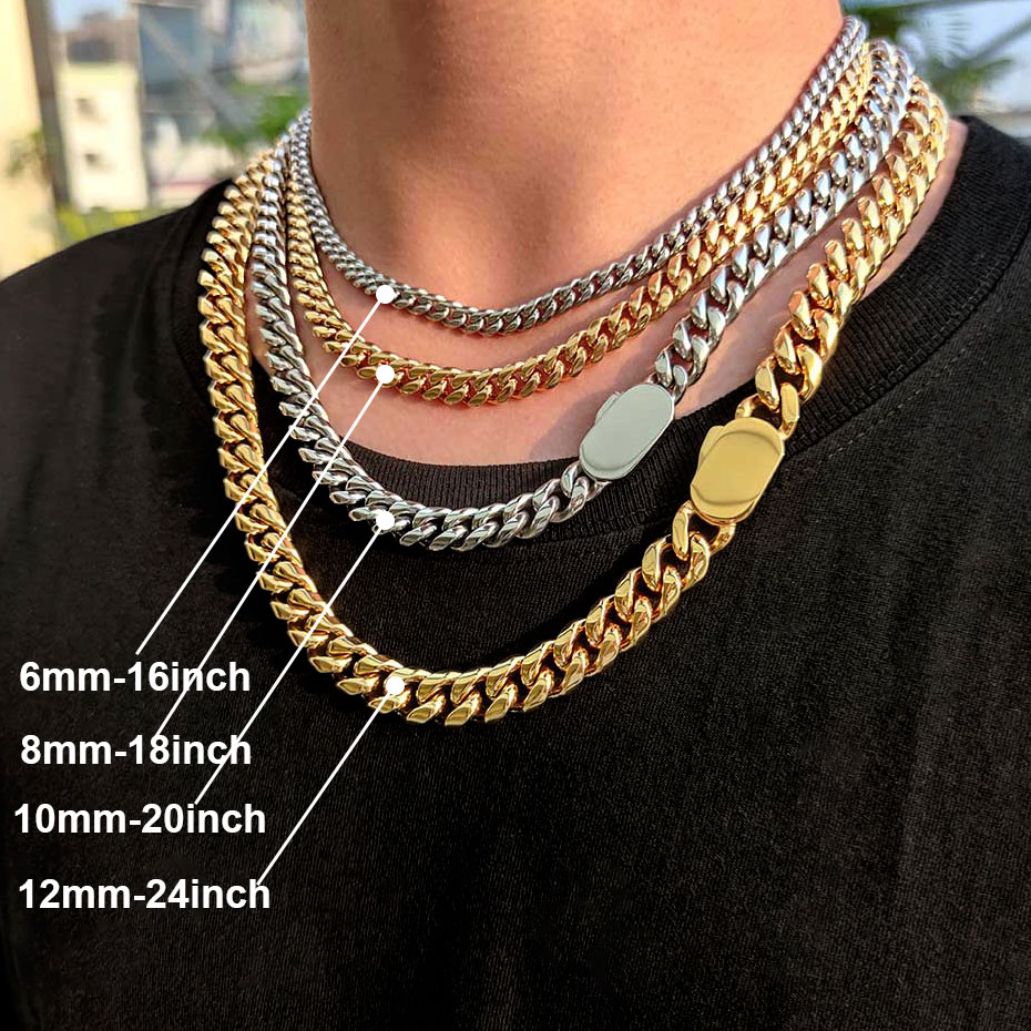 Cuban Link Chain 12Mm - ความกว้าง 6-12 มม.สไตล์ใหม่สแตนเลสสตีล Cuban CHAIN ทอง/เงินสีแฟชั่น