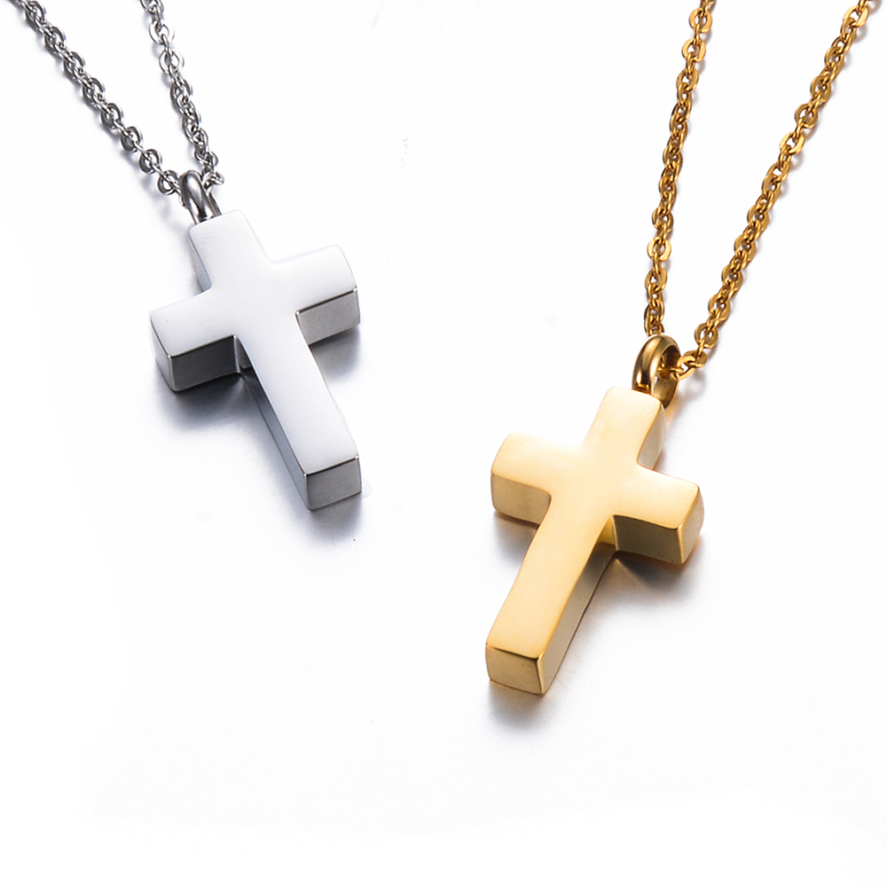 Cross Pendant Necklace Gold - ไม้กางเขนสร้อยคอพร้อมจี้รูปหัวใจสเตนเลสสตีลสำหรับผู้หญิง/ผู้ชายจี้บาร์ขี้เถ้าทองเงิน