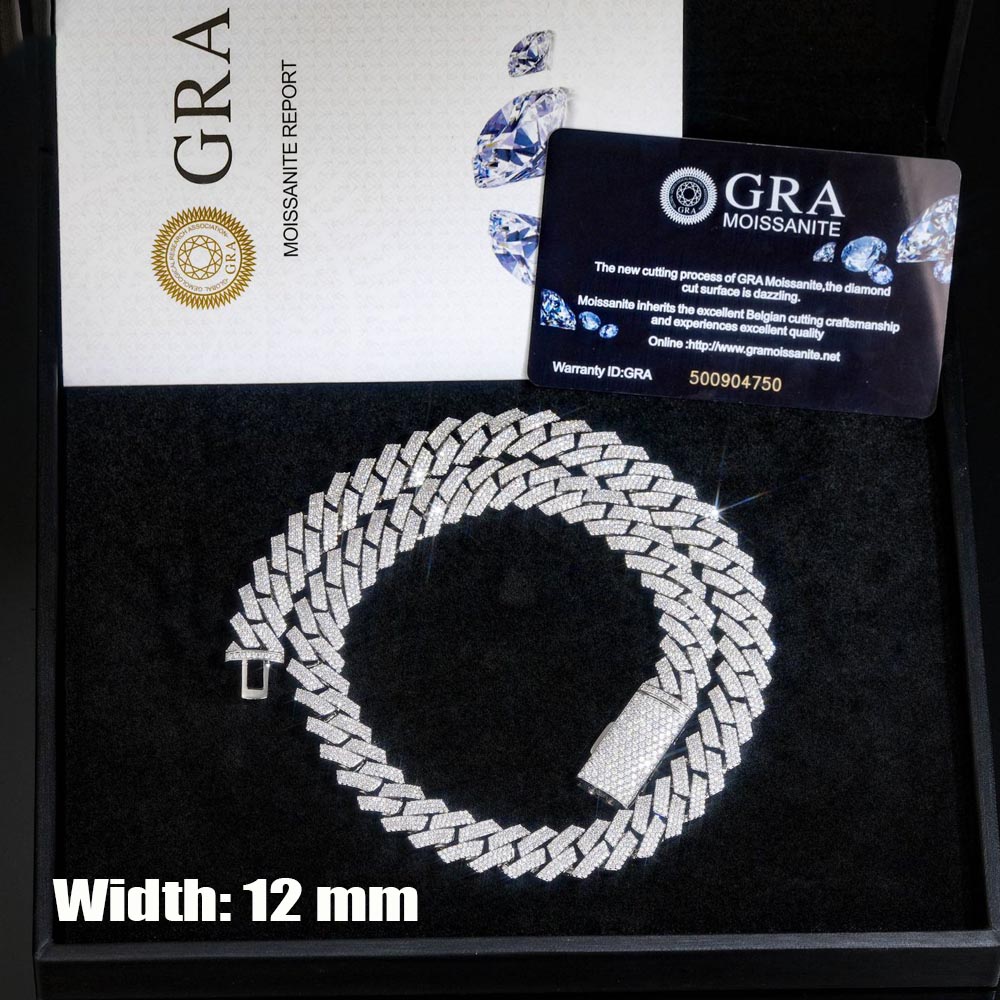 Cuban Link Chain 12Mm - สร้อยคอคิวบาลิงค์แบบหนา 3 แถว ประดับเพชรโมอิสซาไนต์ ขนาด 12