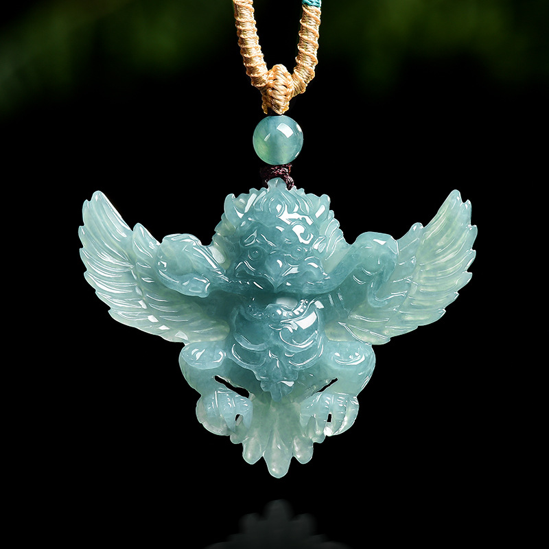 Necklaces - จี้สร้อยคอหยกเขียวธรรมชาติแท้แกะสลักรูปการูดา โรค เครื่องประดับหยกแท้ ของขวัญเครื่องรางนำโชค พร้อมใบรับรอง