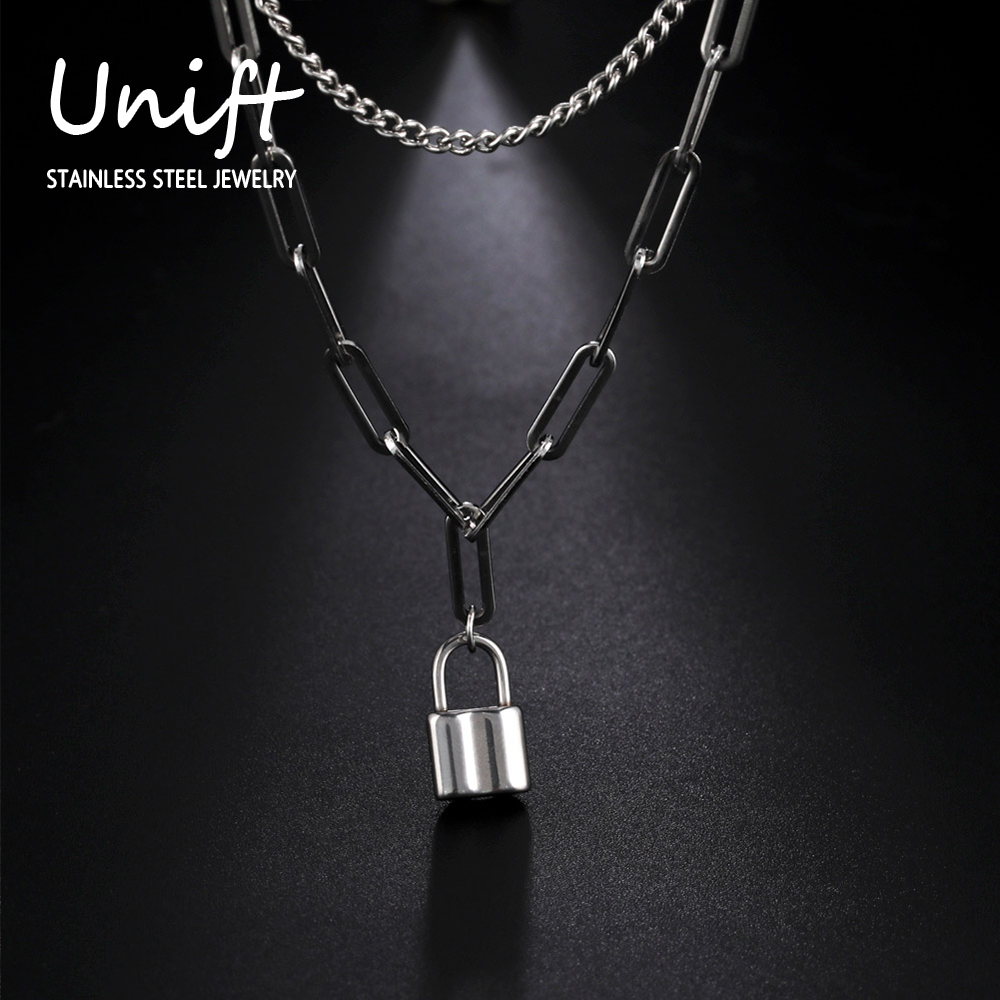 Layered Pendant Necklace Aesthetic - Unift สร้อยคอพร้อมจี้กุญแจสายยูที่สวยงามสำหรับผู้ชายเครื่องประดับสำหรับผู้หญิงแนวฮิปฮอปแนวพังก์แบบมีเลเยอร์ทำจากสเตนเลสสตีลขายส่ง