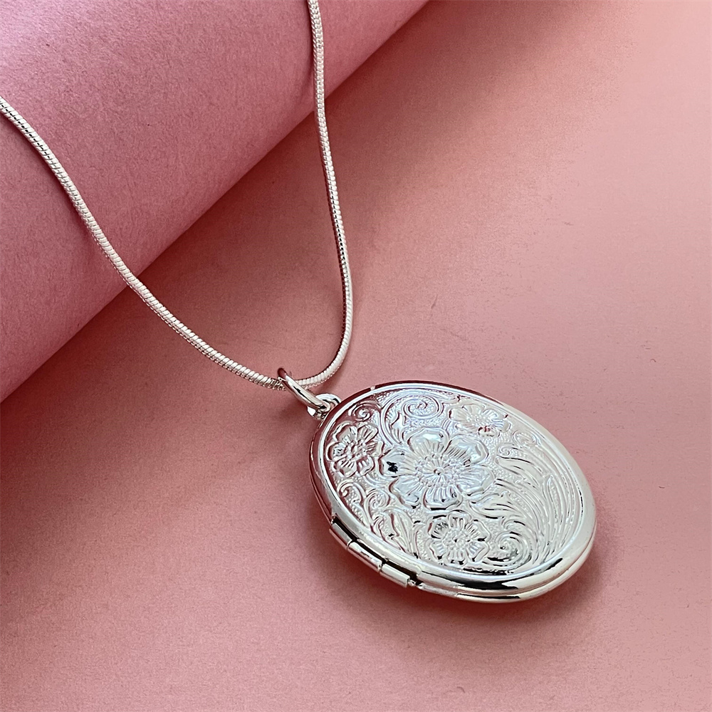 925 Sterling Silver Chain Necklace Men - สร้อยคองูเงิน 925 จี้กรอบรูปวงรี เหมาะสําหรับผู้ชายและผู้หญิงสวมใส่ทุกวัน