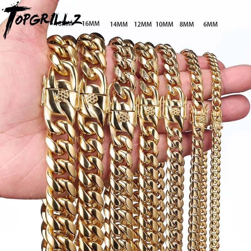 TOPGRILLZ สแตนเลสสตีลสี Cuban  - Cuban Link Chain 12Mm บทวิจารณ์และราคา