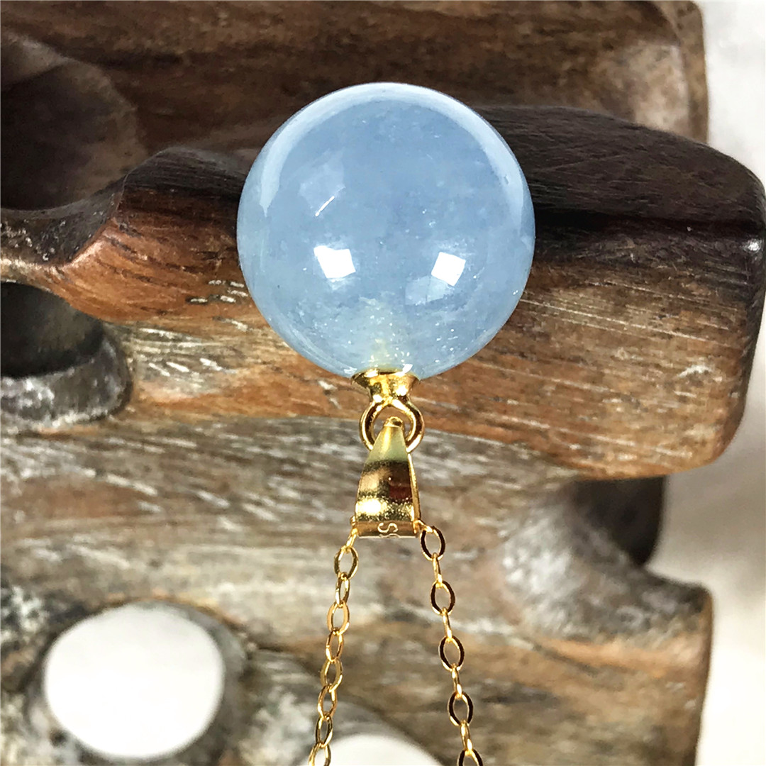 13Mm Natural Blue Aquamarine จ - Crystal Pendant Necklace Natural Stone บทวิจารณ์และราคา