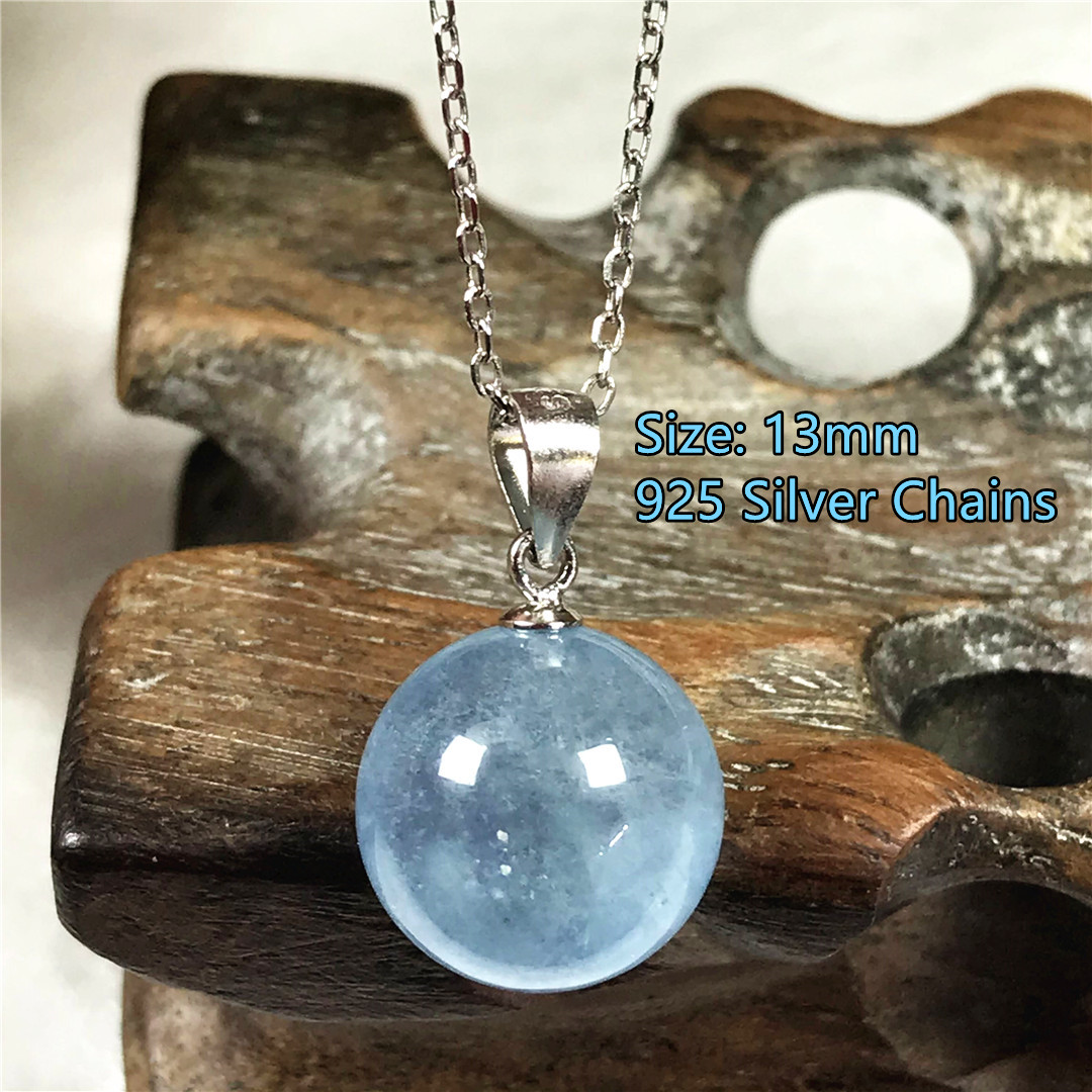 13Mm Natural Blue Aquamarine จ - Crystal Pendant Necklace Natural Stone บทวิจารณ์และราคา