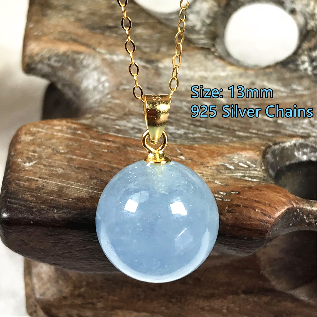 13Mm Natural Blue Aquamarine จ - Crystal Pendant Necklace Natural Stone บทวิจารณ์และราคา
