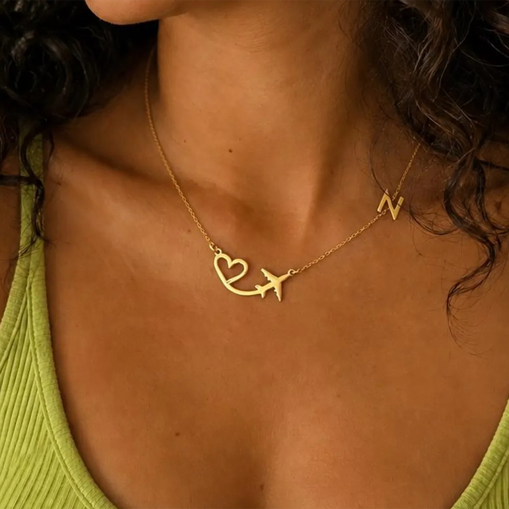 สร้อยคอจี้รูปเครื่องบินรูปหัวใ - Custom Name Necklace Stainless Steel บทวิจารณ์และราคา