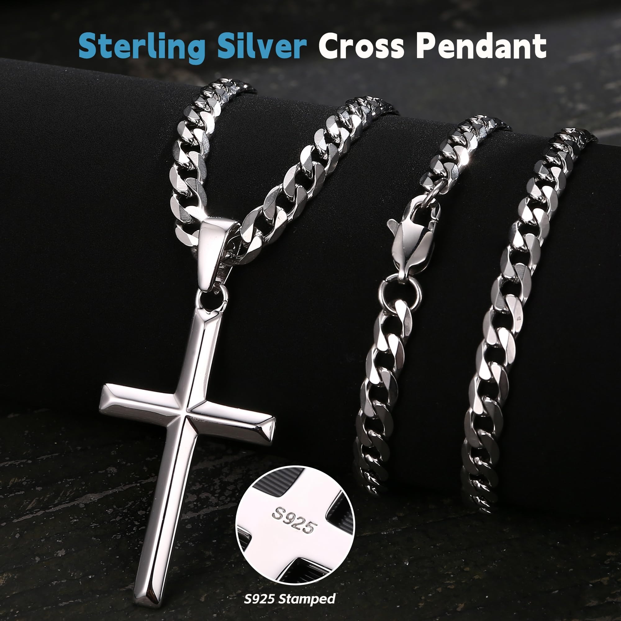 สร้อยคอเงินแท้ 925 รูปไม้กางเข - 925 Sterling Silver Chain Necklace Men บทวิจารณ์และราคา