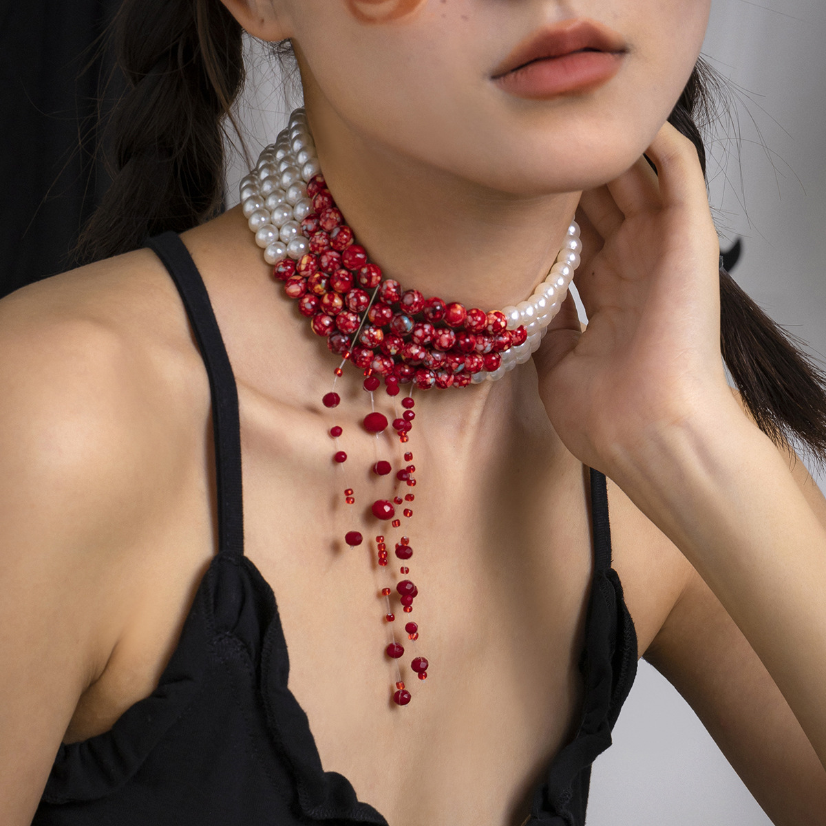 สร้อยคอจี้พู่ไข่มุกเทียมรูปเลื - Pearl Choker Necklace Vintage บทวิจารณ์และราคา