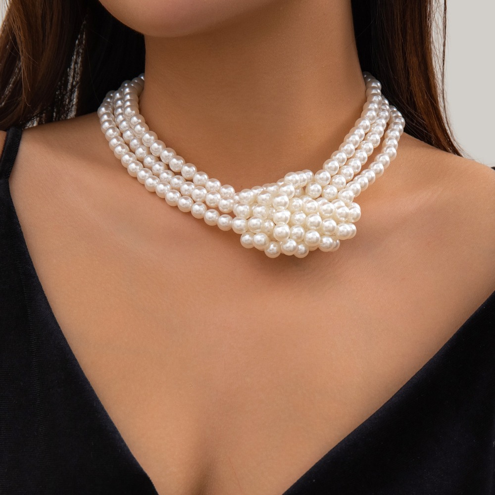 สร้อยคอแฟชั่นสไตล์เรโทรสีดำขาว - Pearl Choker Necklace Vintage บทวิจารณ์และราคา