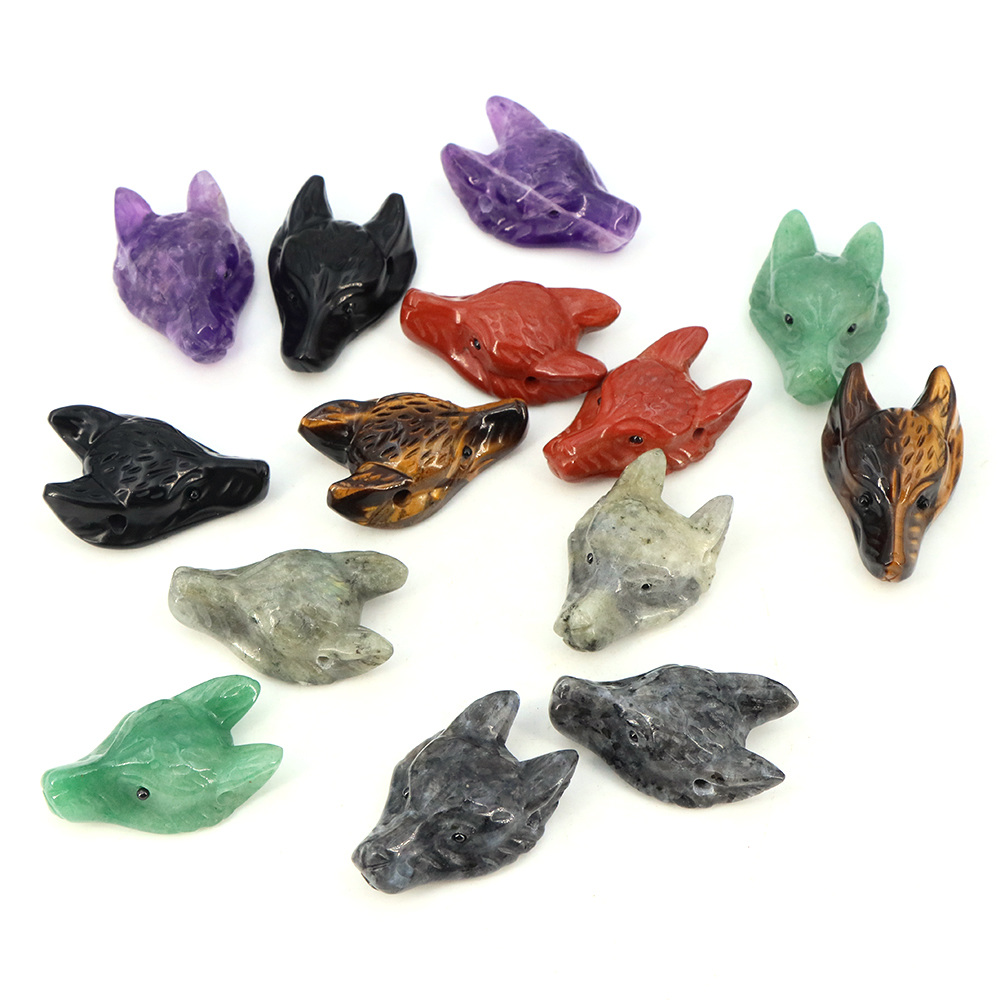 จี้หินรูปหัวหมาป่าขนาด 40 มม.  - Crystal Pendant Necklace Natural Stone บทวิจารณ์และราคา