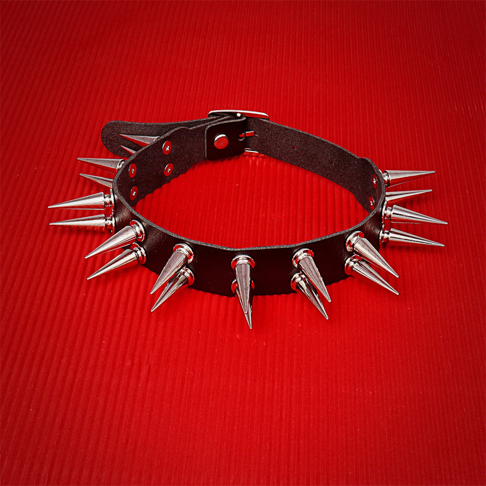 สร้อยคอหนัง PU สีดำแบบหนามแหลม - Goth Punk Spike Choker บทวิจารณ์และราคา
