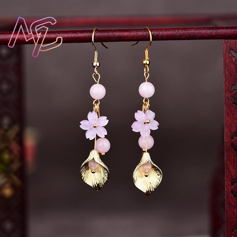 ต่างหูหยกธรรมชาติสีชมพู ลายดอก - Earrings บทวิจารณ์และราคา