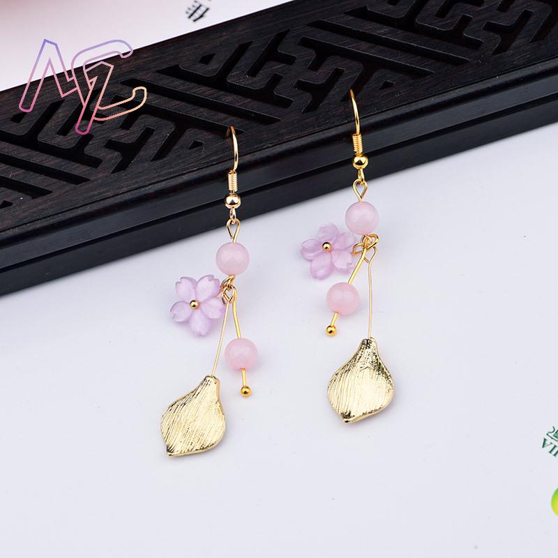 ต่างหูหยกธรรมชาติสีชมพู ลายดอก - Earrings บทวิจารณ์และราคา