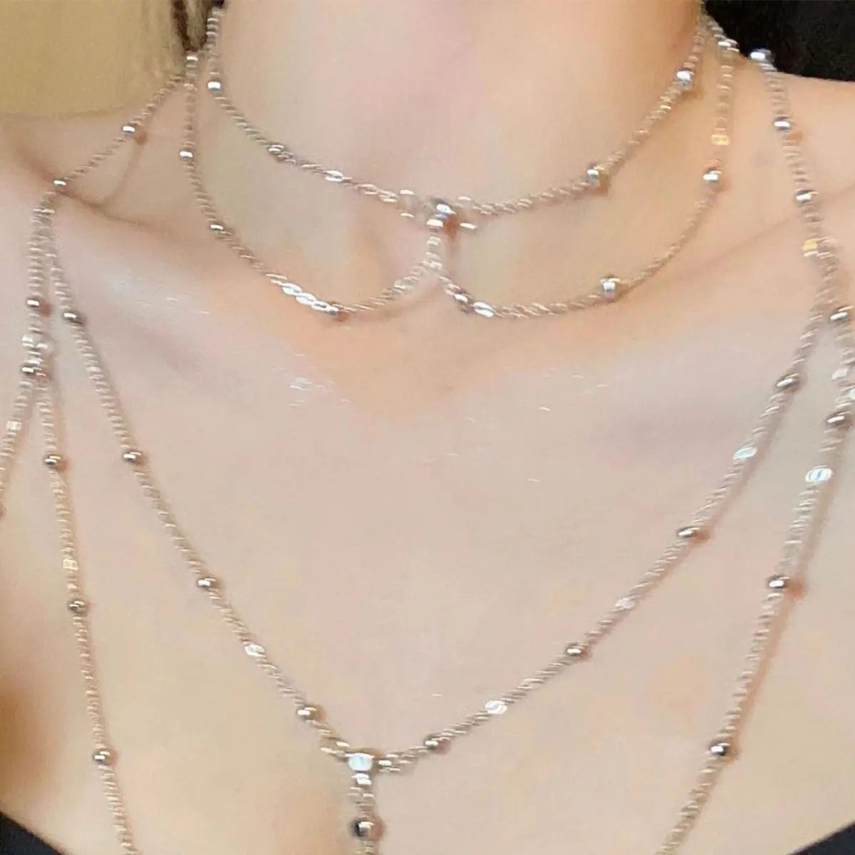 โซ่ประดับพลอยเทียมเป็นประกายหล - Layered Pendant Necklace Aesthetic บทวิจารณ์และราคา