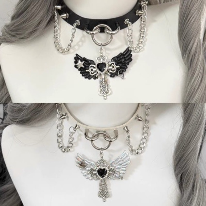 สร้อยคอจี้รูปปีกนางฟ้าสไตล์กอธ - Layered Pendant Necklace Aesthetic บทวิจารณ์และราคา