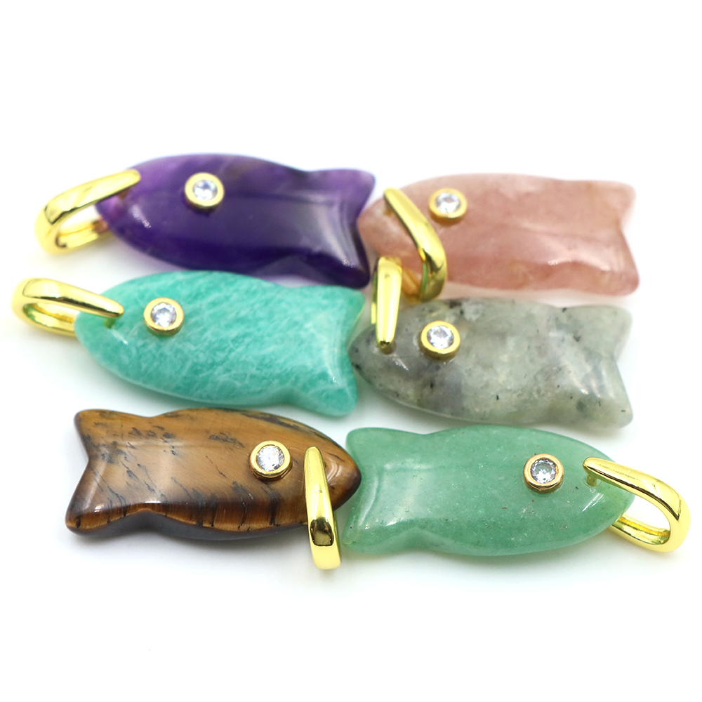 จี้หินธรรมชาติรูปปลาขนาด 26 มม - Crystal Pendant Necklace Natural Stone บทวิจารณ์และราคา