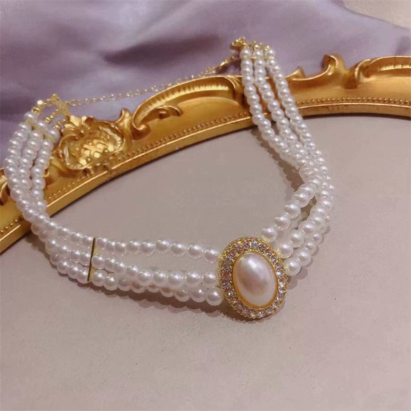 Luxury Vintageสามชั้นเลียนแบบP - Pearl Choker Necklace Vintage บทวิจารณ์และราคา